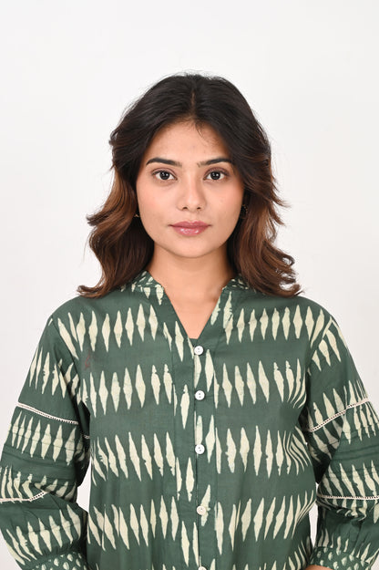 Green Geometric Lace Shirt