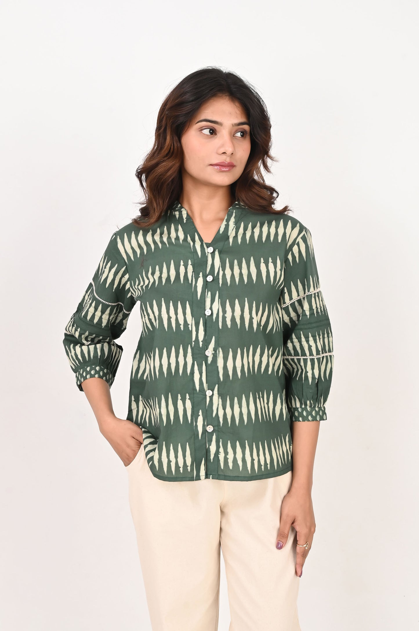 Green Geometric Lace Shirt