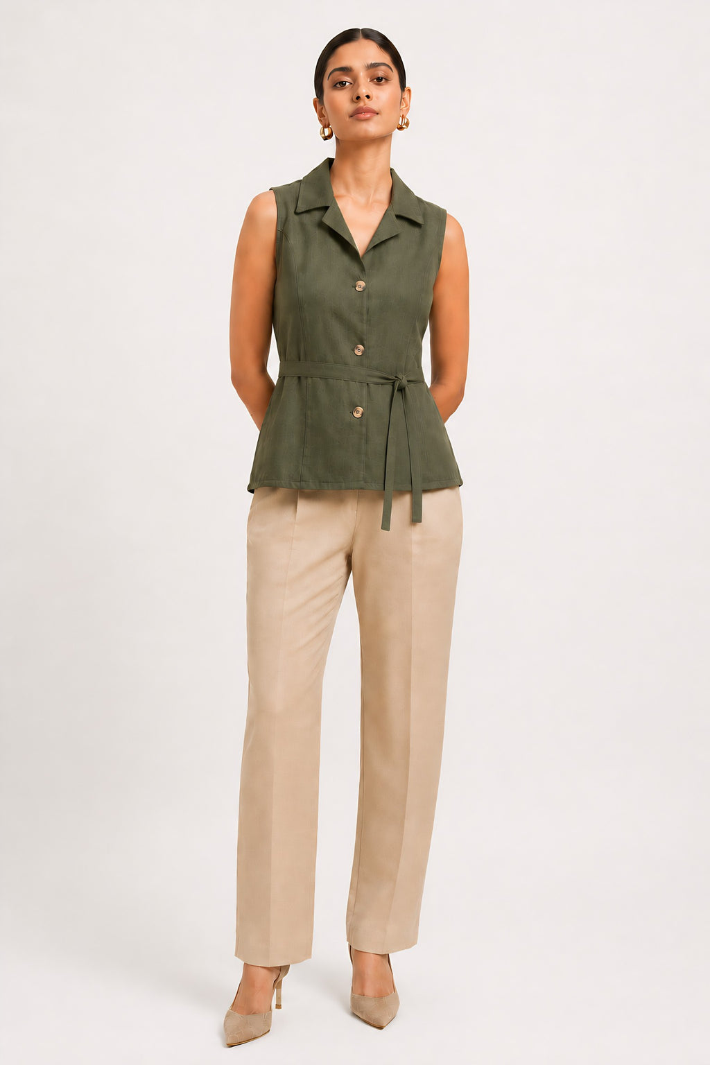 Green Waist Tie Shirt