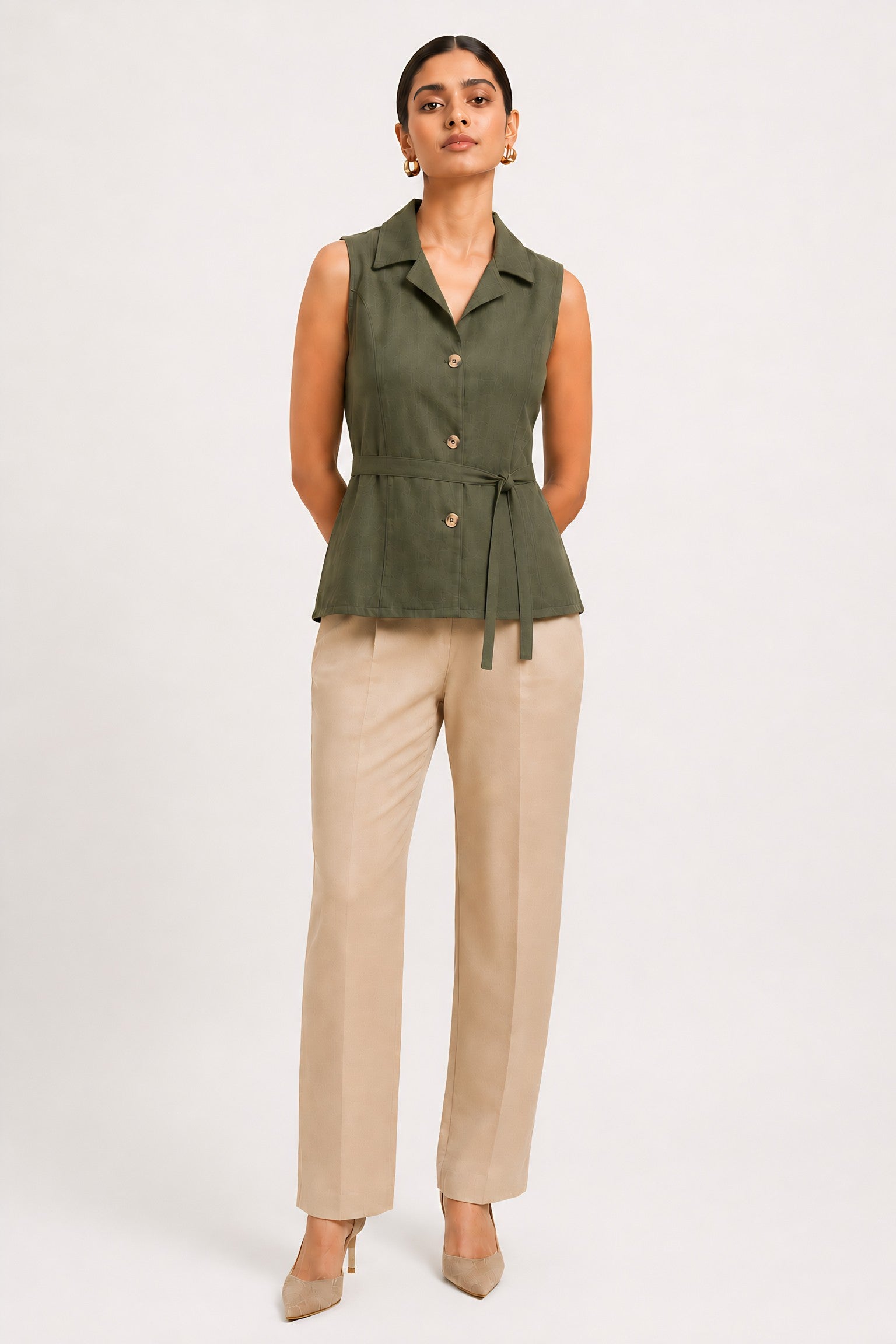 Green Waist Tie Shirt