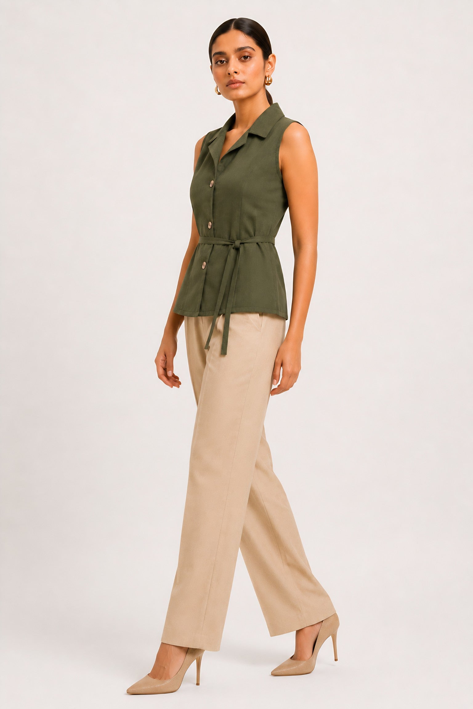 Green Waist Tie Shirt