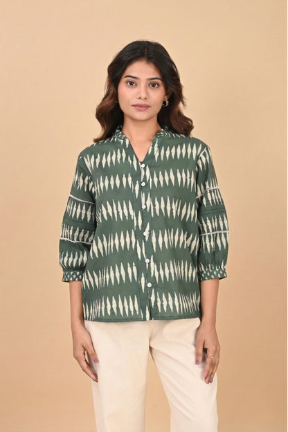 Green Geometric Lace Shirt