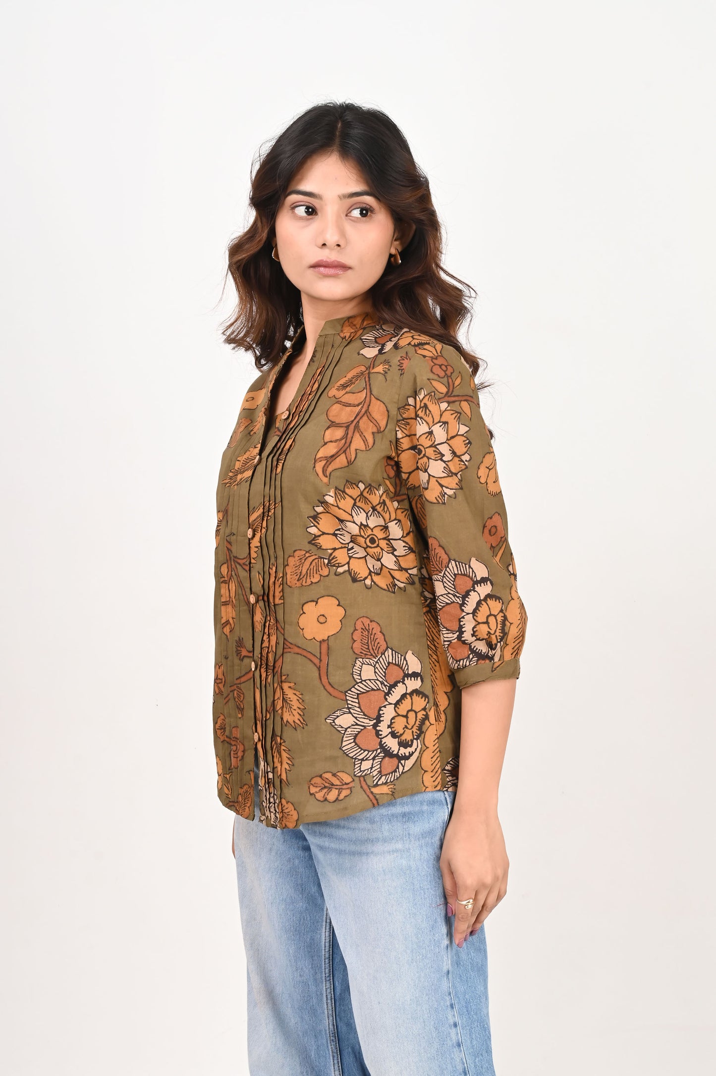Green Kalamkari Pleated Shirt