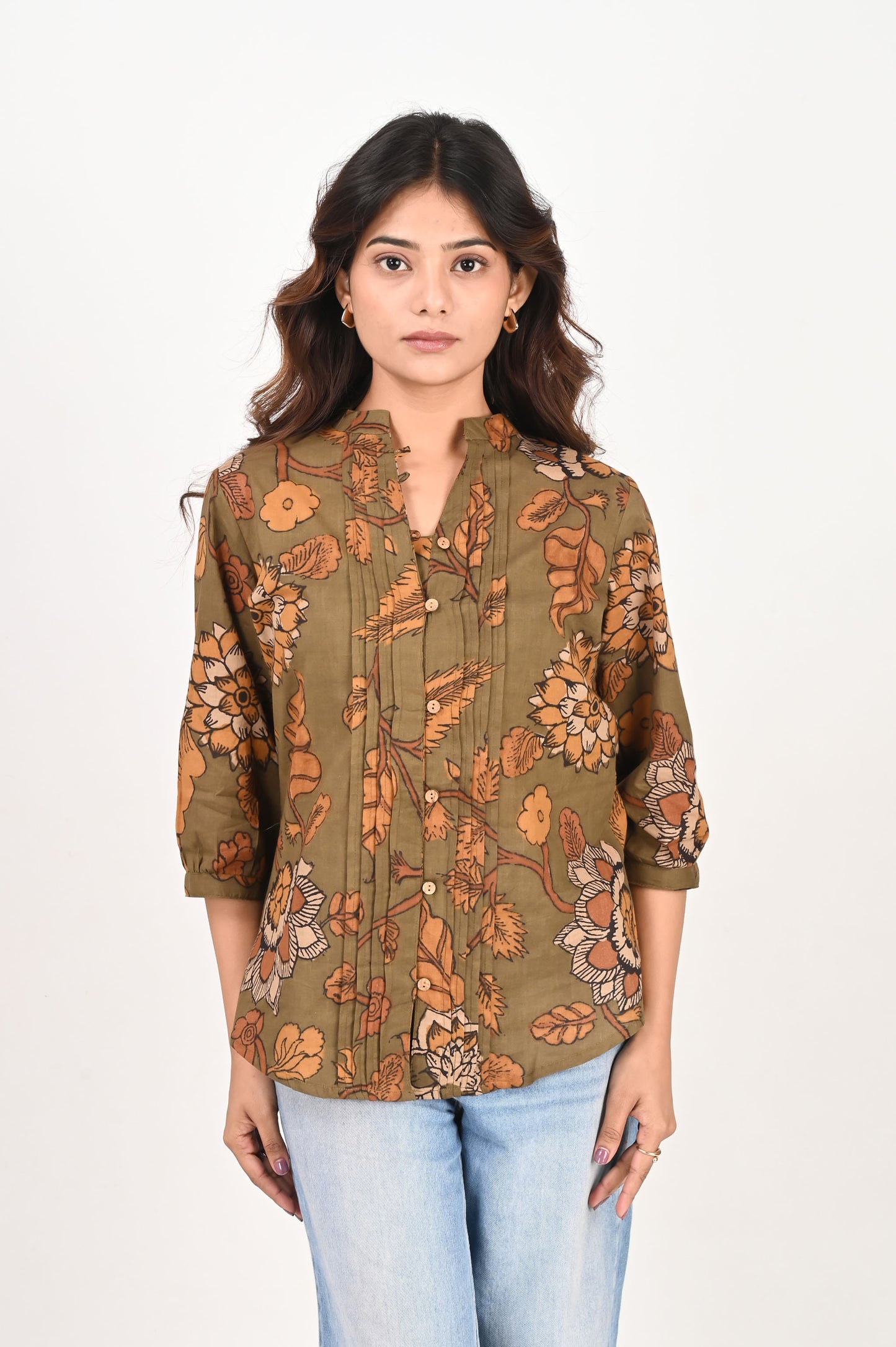 Green Kalamkari Pleated Shirt