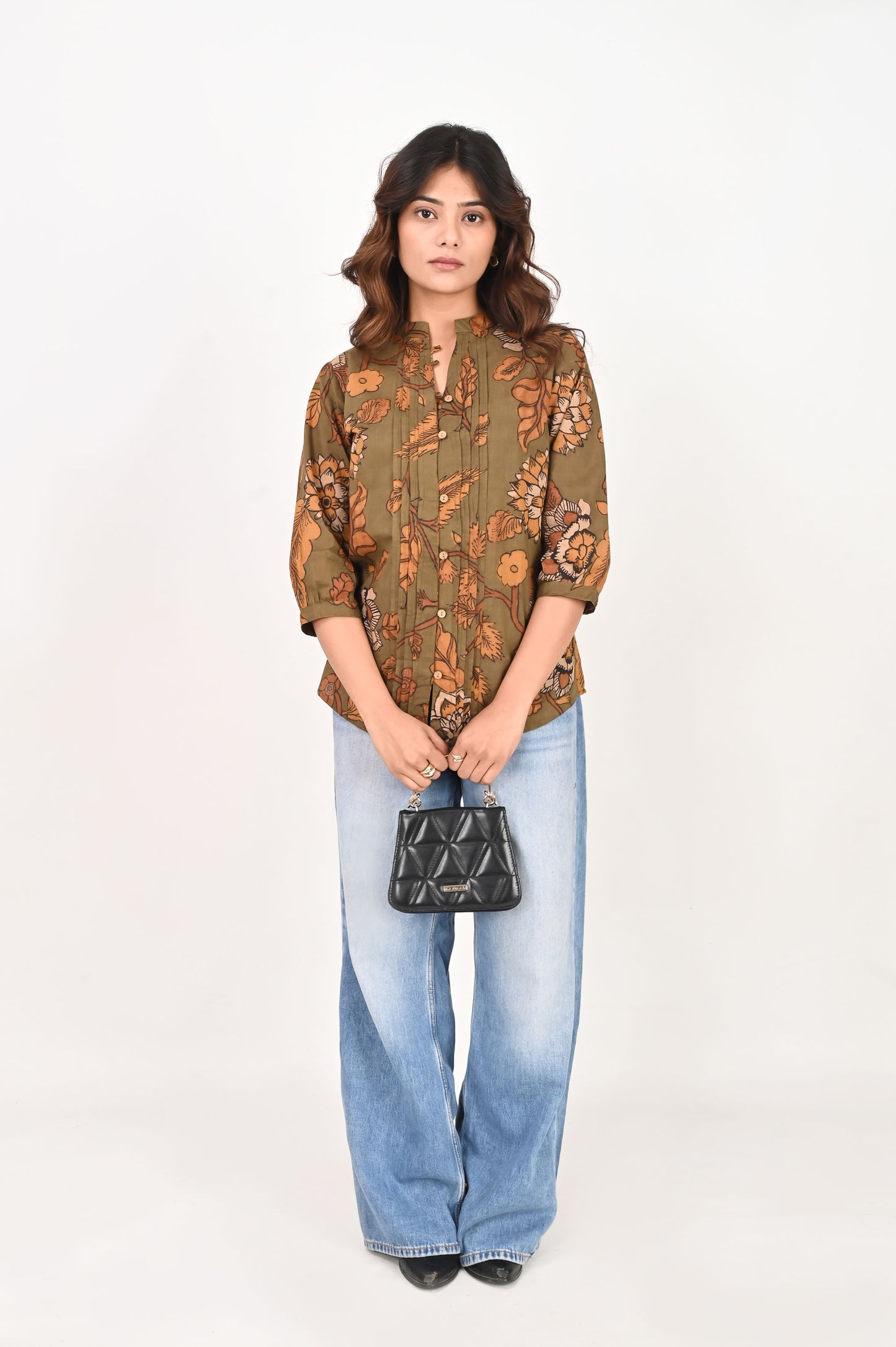 Green Kalamkari Pleated Shirt