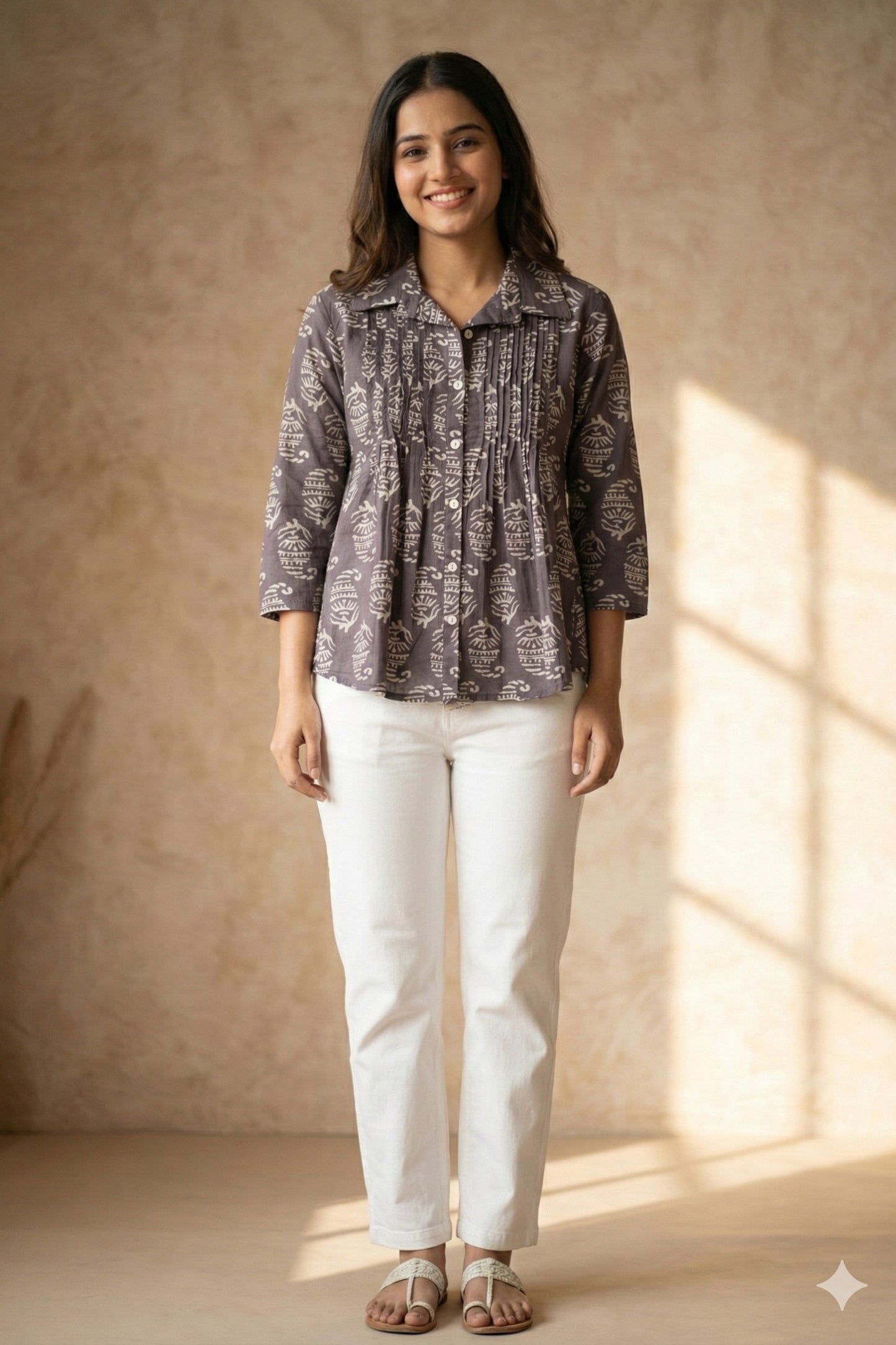 Grey Printed Cotton Top