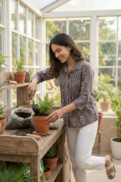 Grey Printed Cotton Top