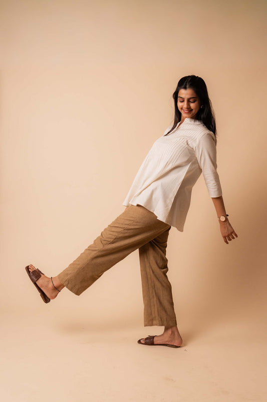 Half White Pintuck Mandarin Collar Top