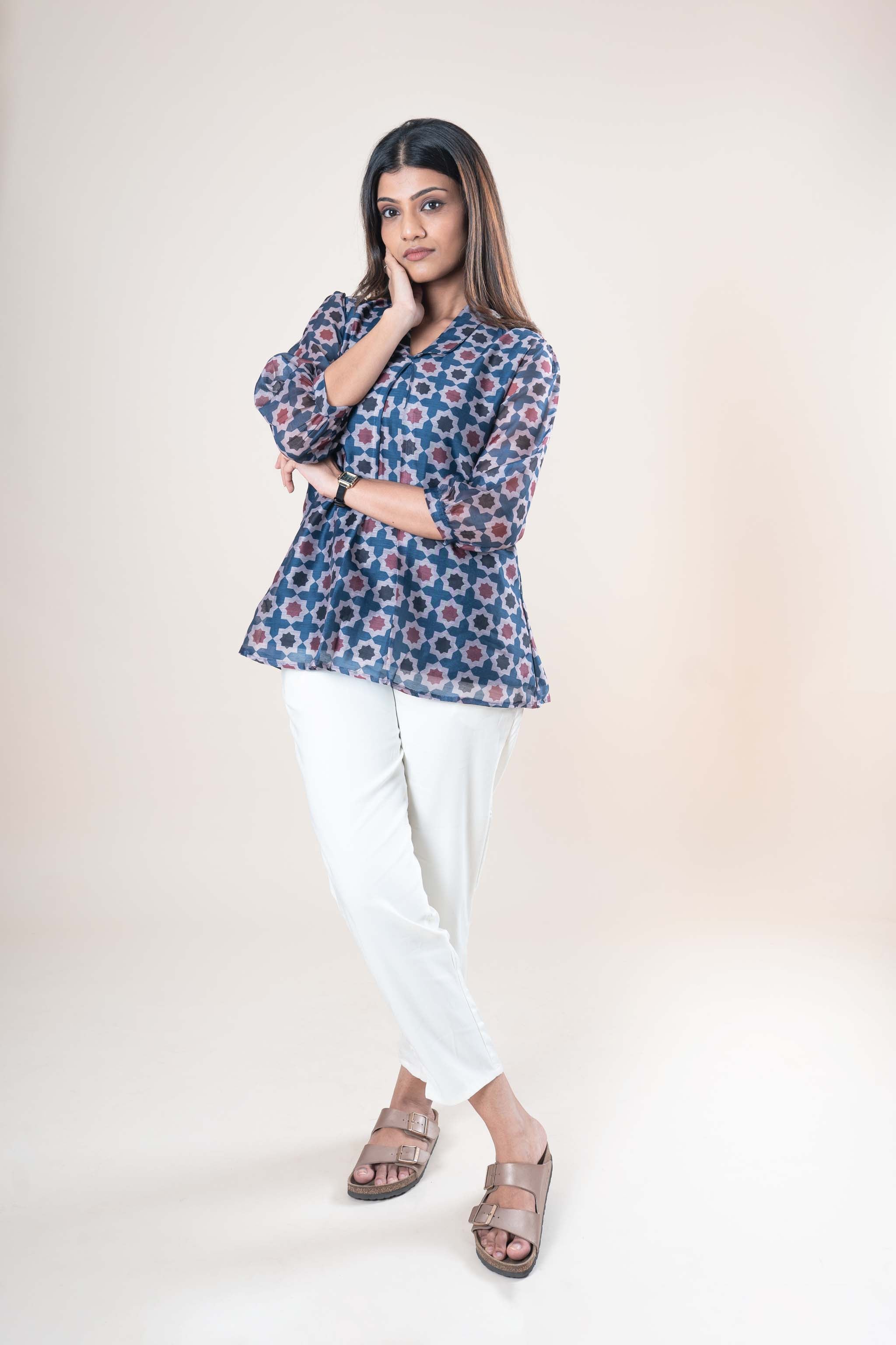 Blue Chanderi Cotton Top