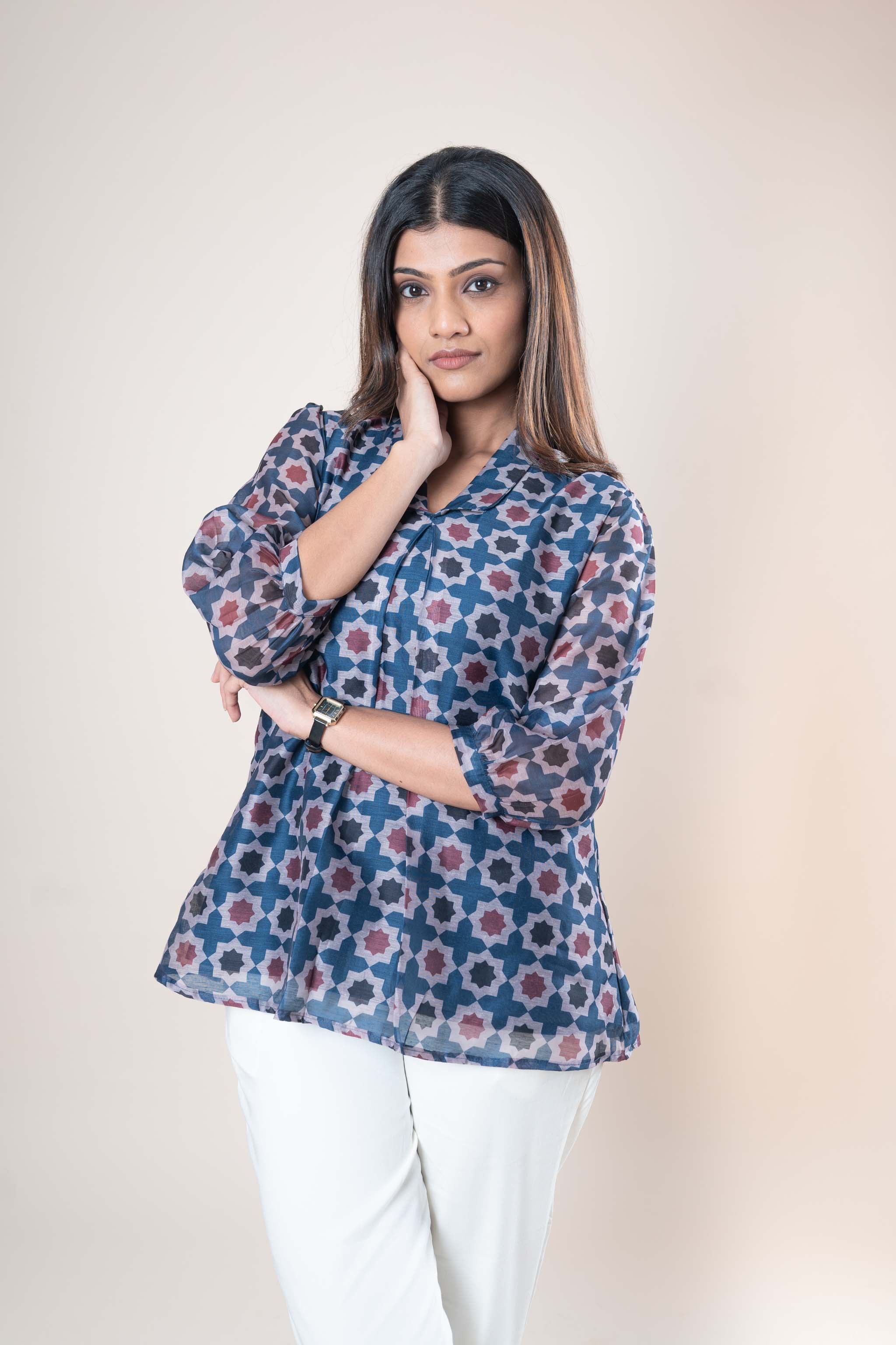 Blue Chanderi Cotton Top