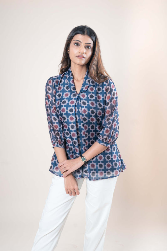 Blue Chanderi Cotton Top