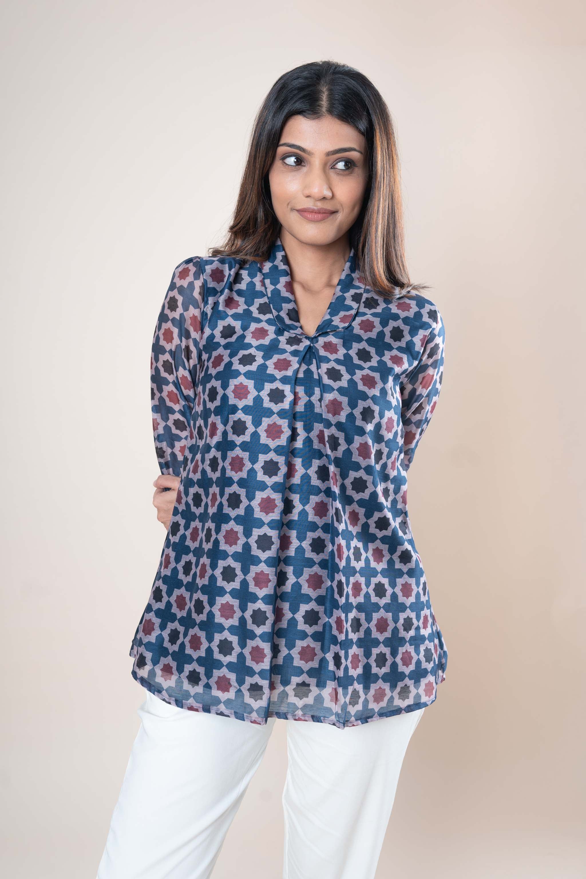 Blue Chanderi Cotton Top