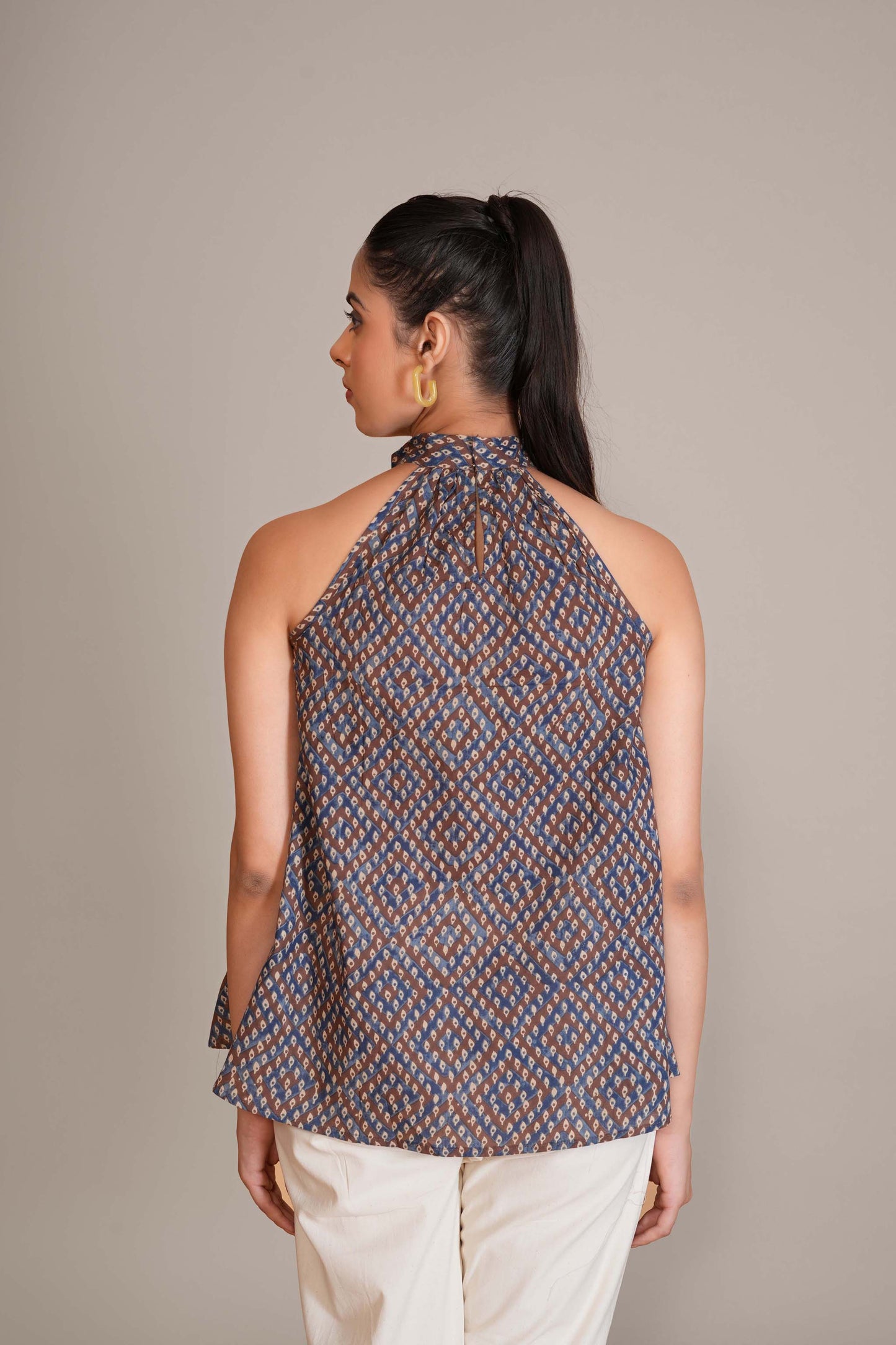 Indigo Blue Ajrakh Printed Cotton Halter Top