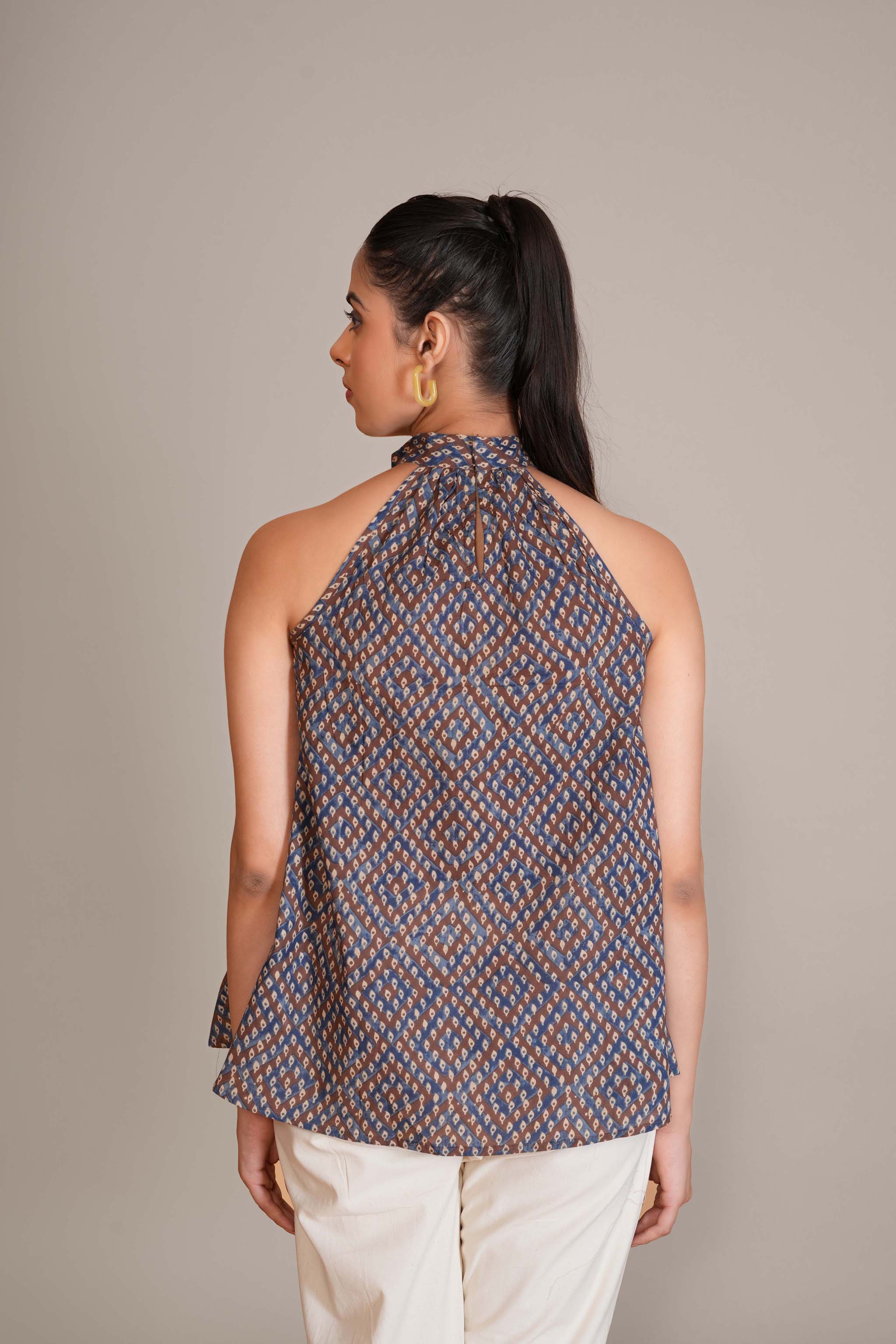 Indigo Ajrakh Halter Top