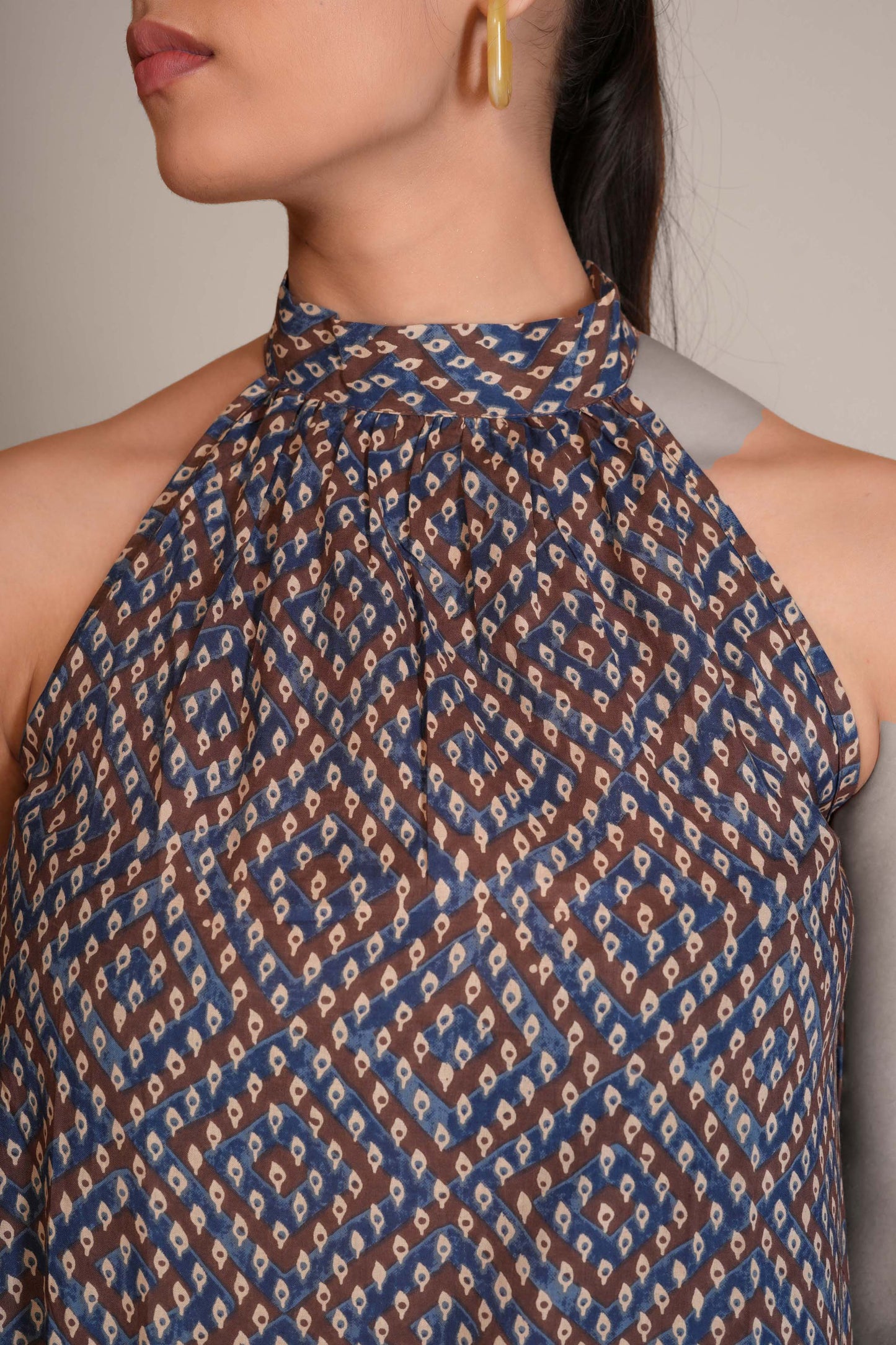 Indigo Blue Ajrakh Printed Cotton Halter Top