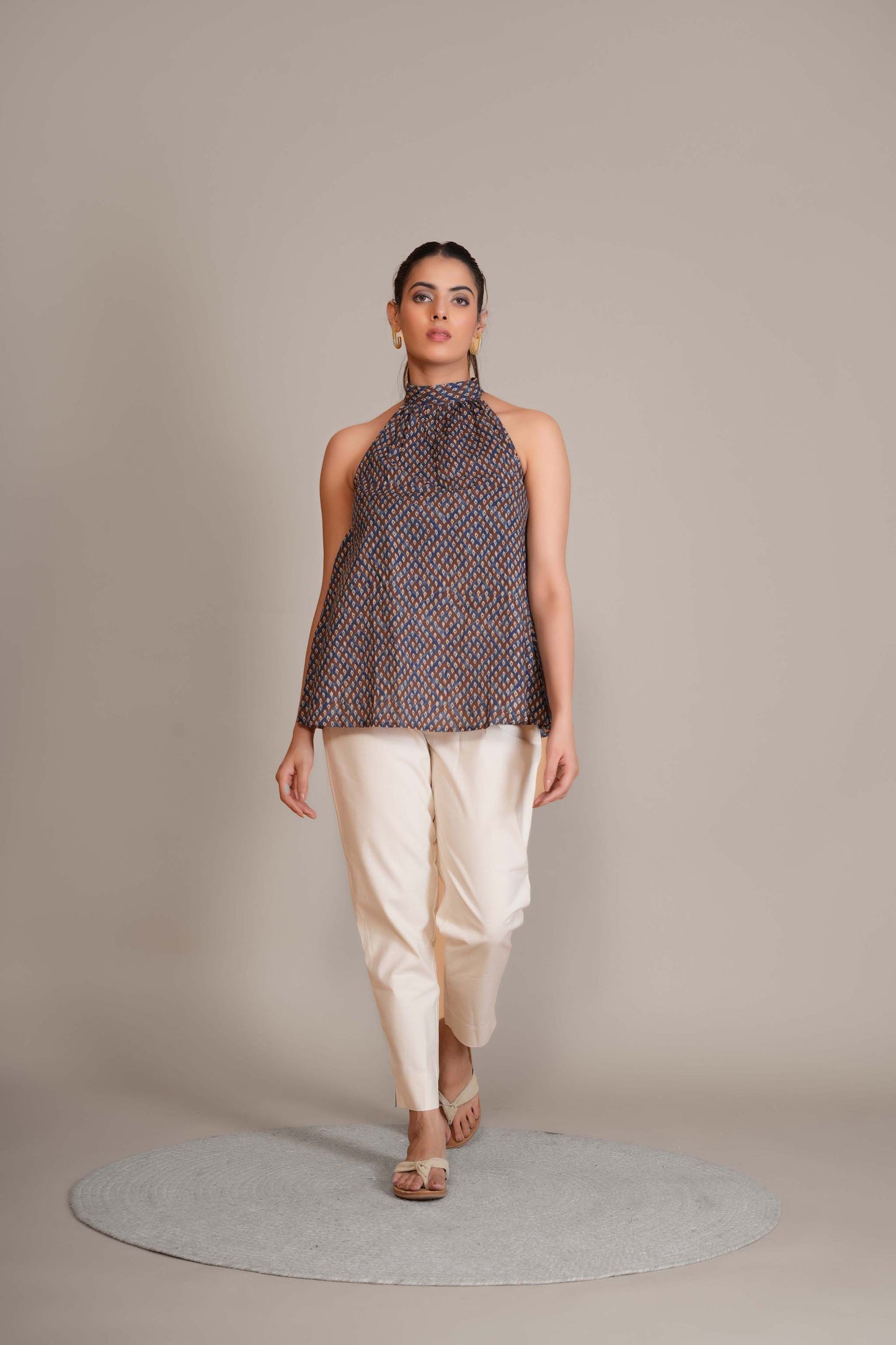 Indigo Blue Ajrakh Printed Cotton Halter Top