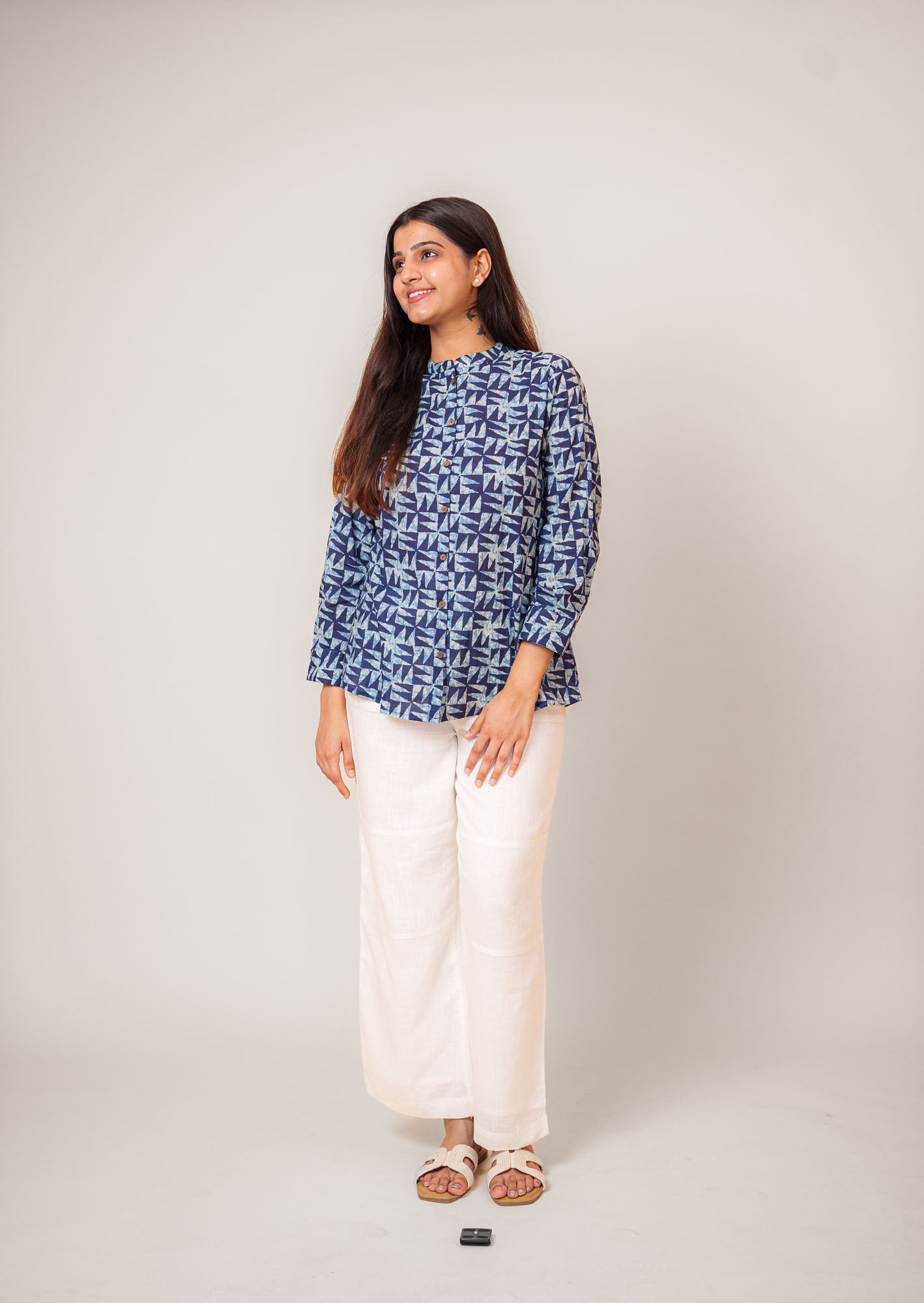 Indigo Blue Printed Cotton Shirt