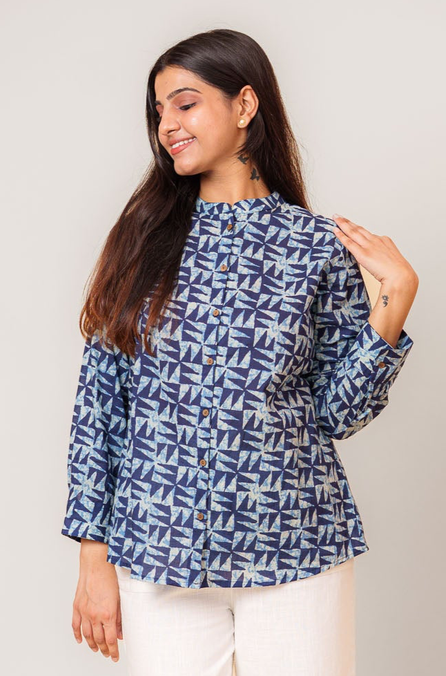 Indigo Blue Printed Cotton Shirt