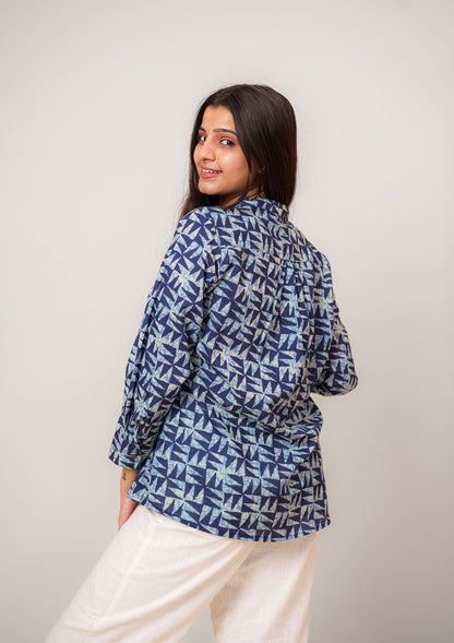 Indigo Blue Printed Cotton Shirt