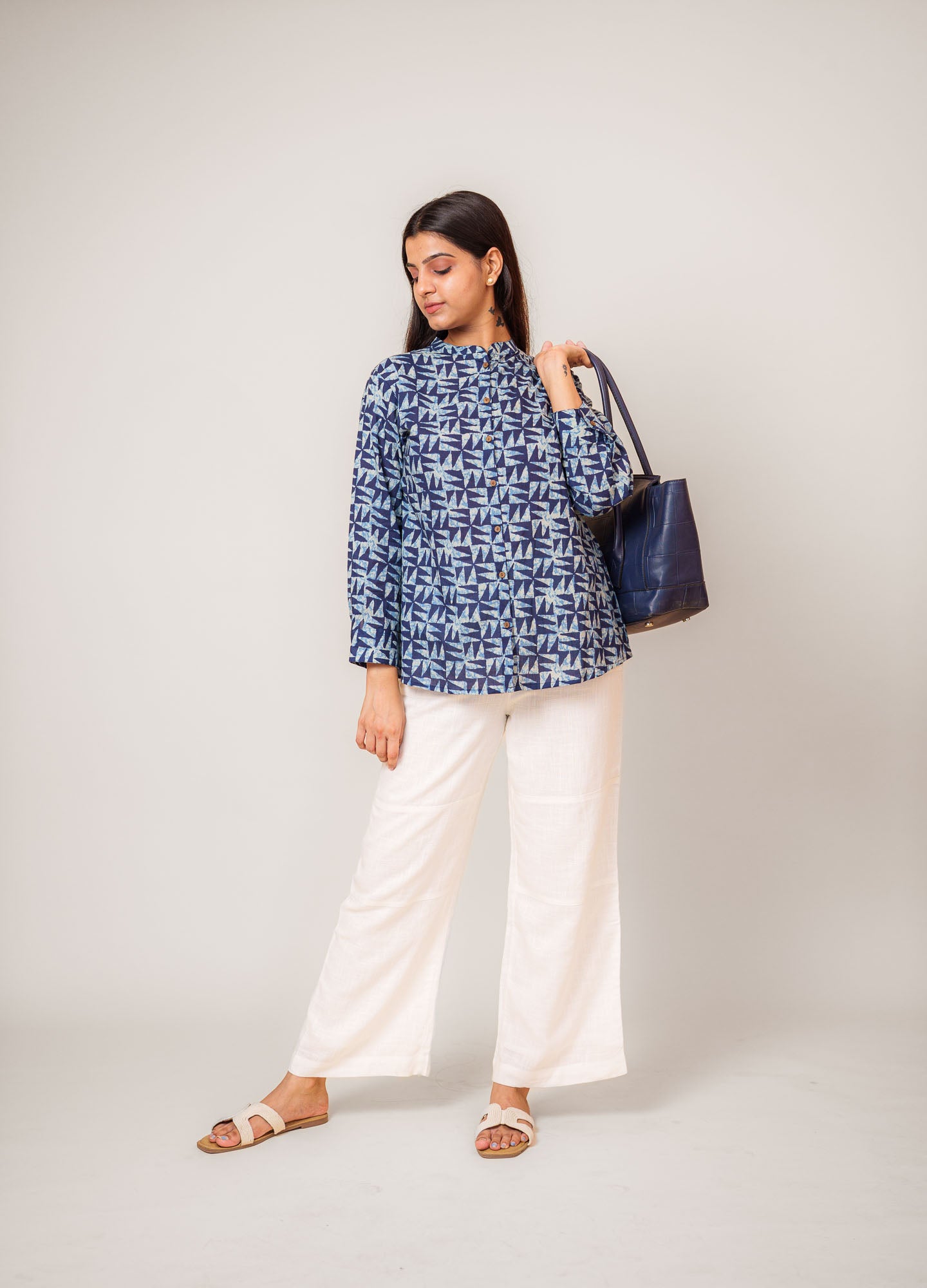 Indigo Blue Printed Cotton Shirt