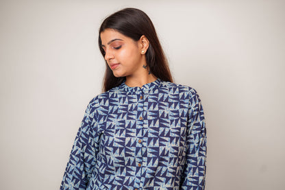 Indigo Blue Printed Cotton Shirt