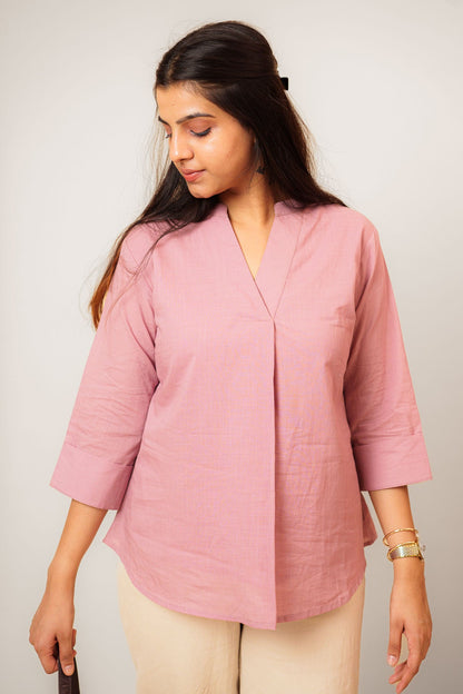 Lavender Cambric Cotton Mandarin Collar Tunic