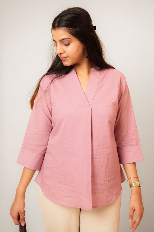 Lavender Cambric Cotton Mandarin Collar Tunic