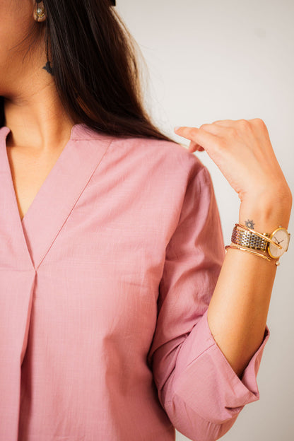 Lavender Cambric Cotton Mandarin Collar Tunic