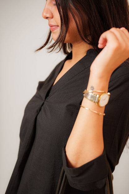 Black Cambric Cotton Mandarin Collar Tunic