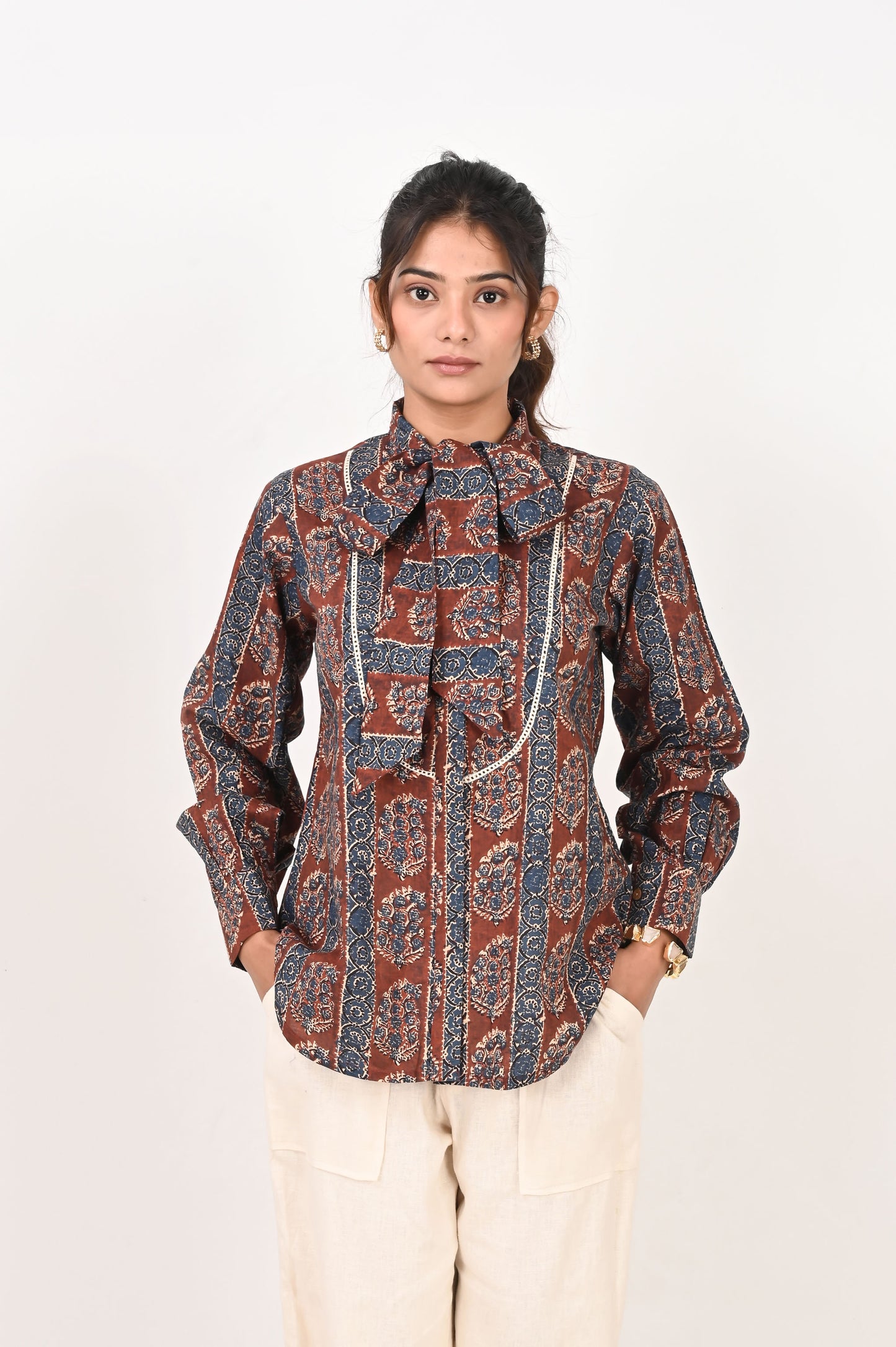 Maroon Printed Neck Tie Shirt