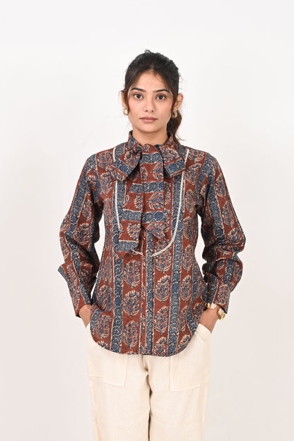 Maroon Printed Neck Tie Shirt