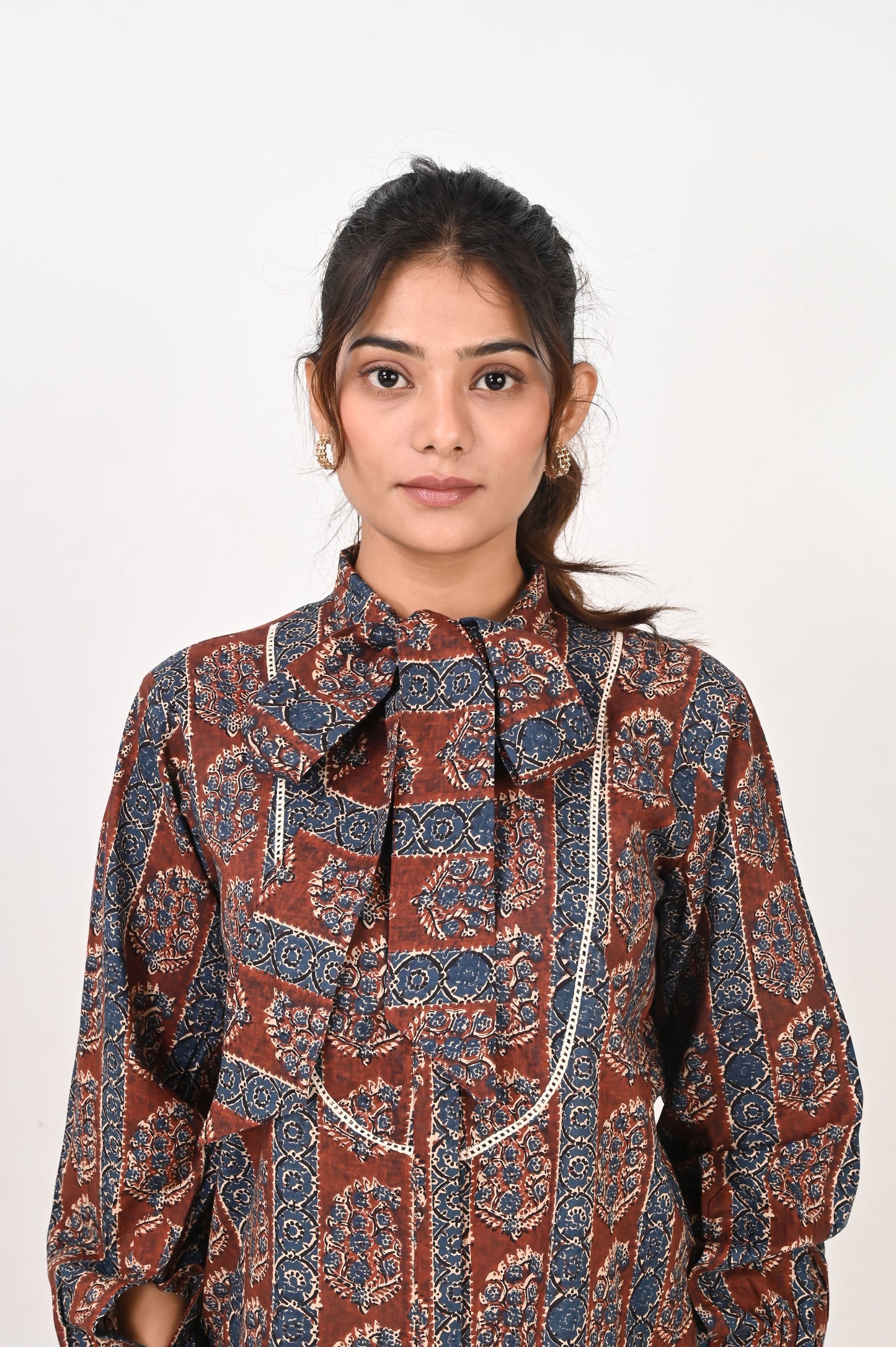 Maroon Printed Neck Tie Shirt