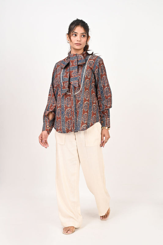 Maroon Printed Neck Tie Shirt