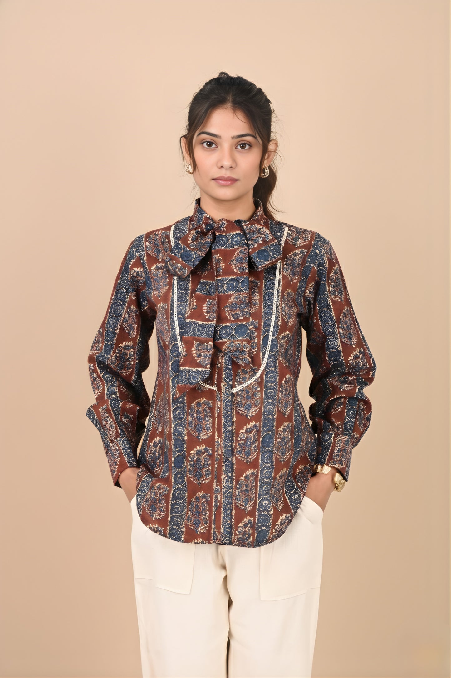 Maroon Printed Neck Tie Shirt