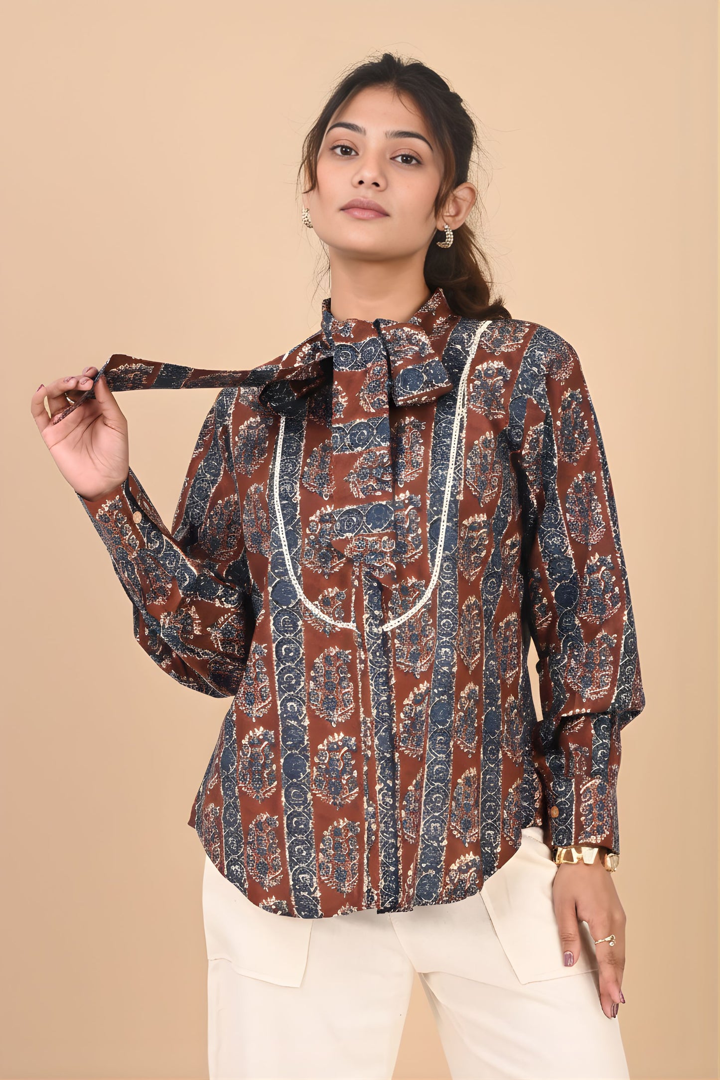 Maroon Printed Neck Tie Shirt