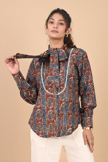 Maroon Printed Neck Tie Shirt