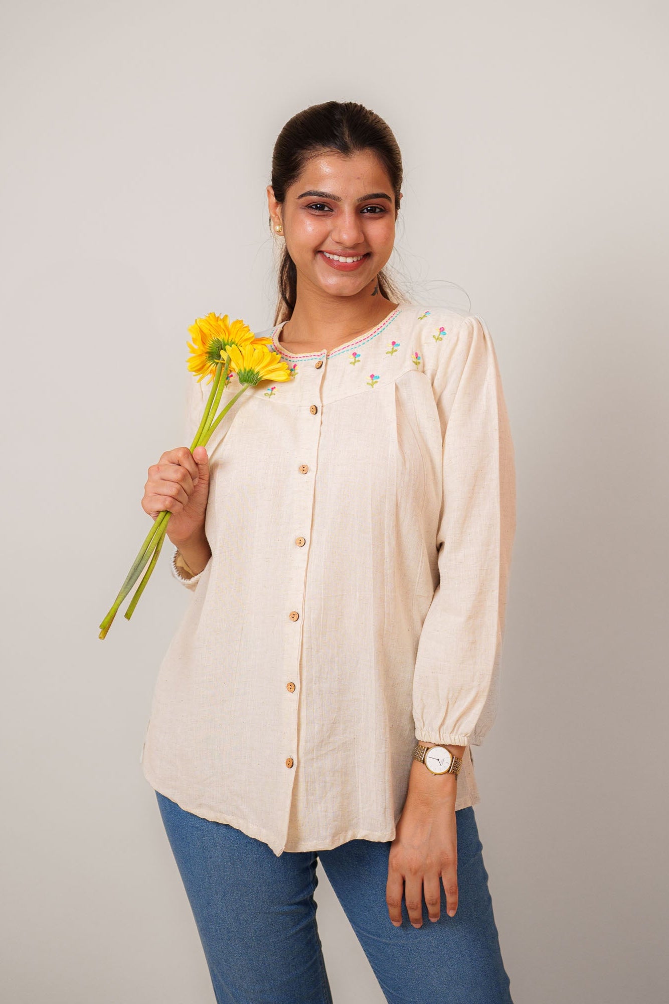 Flex Cotton Hand Embroidered Shirt