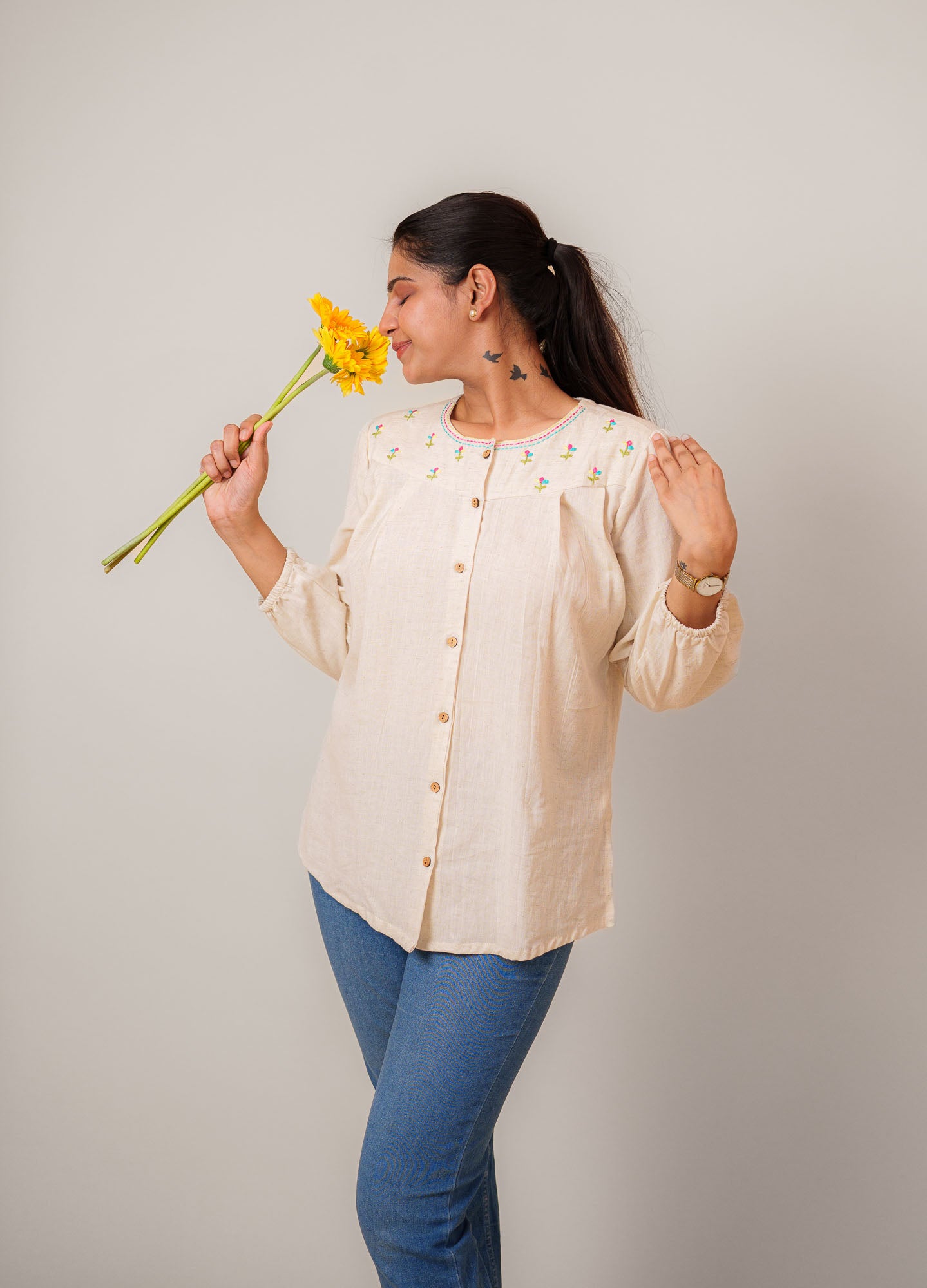 Flex Cotton Hand Embroidered Shirt