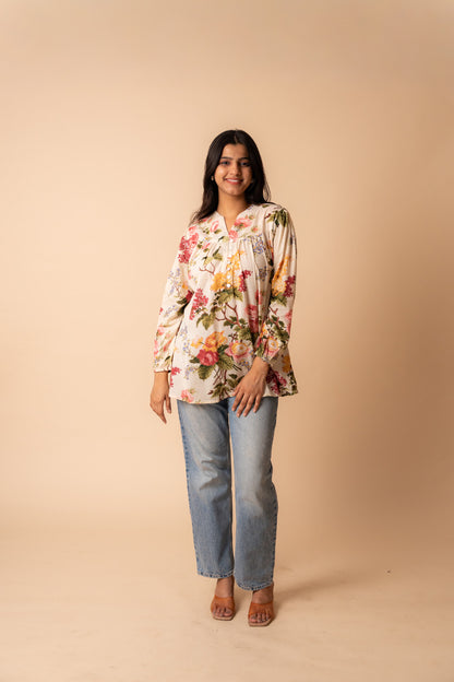 Off White Floral Printed Top