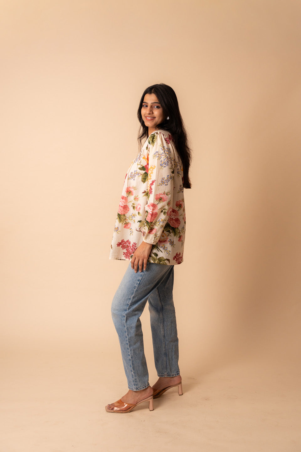 Off White Floral Printed Top