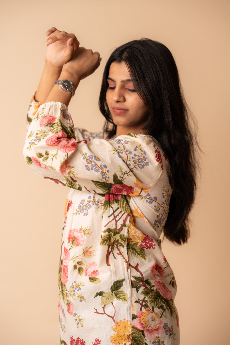 Off White Floral Printed Top