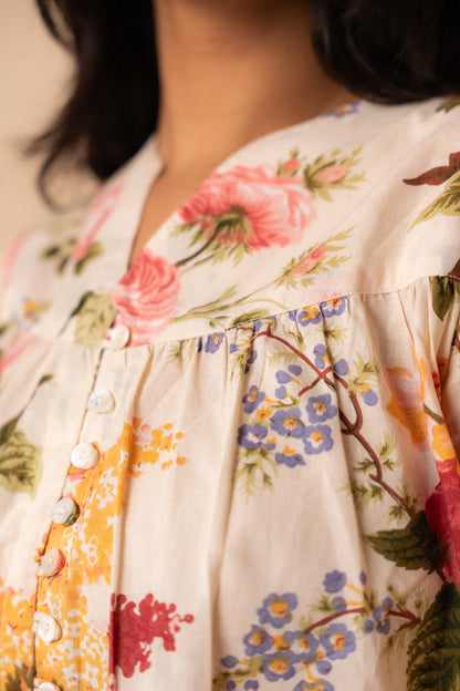 Off White Floral Printed Top