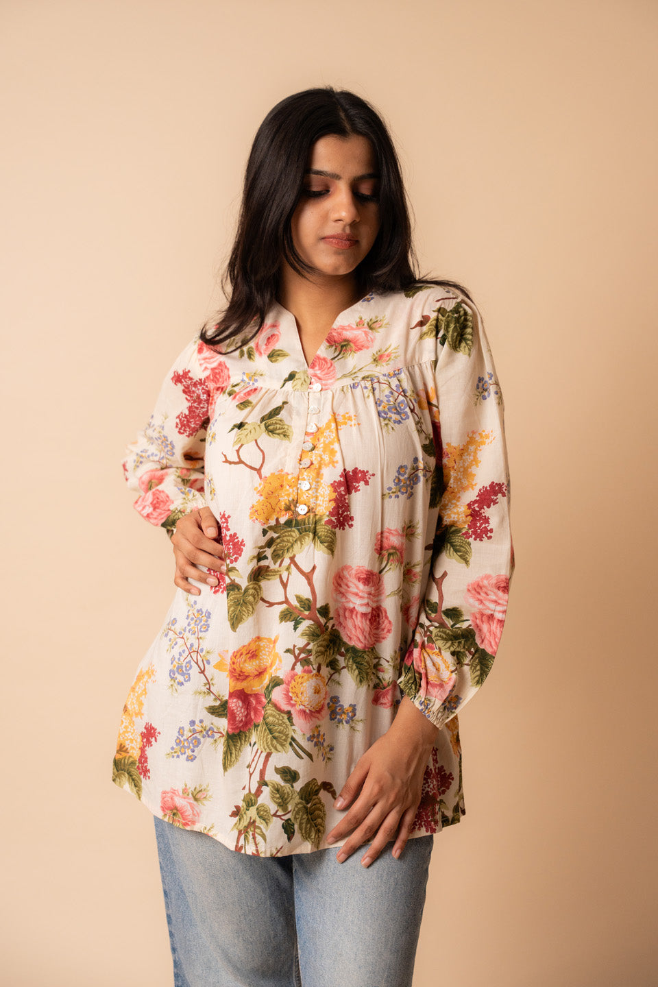 Off White Floral Printed Top