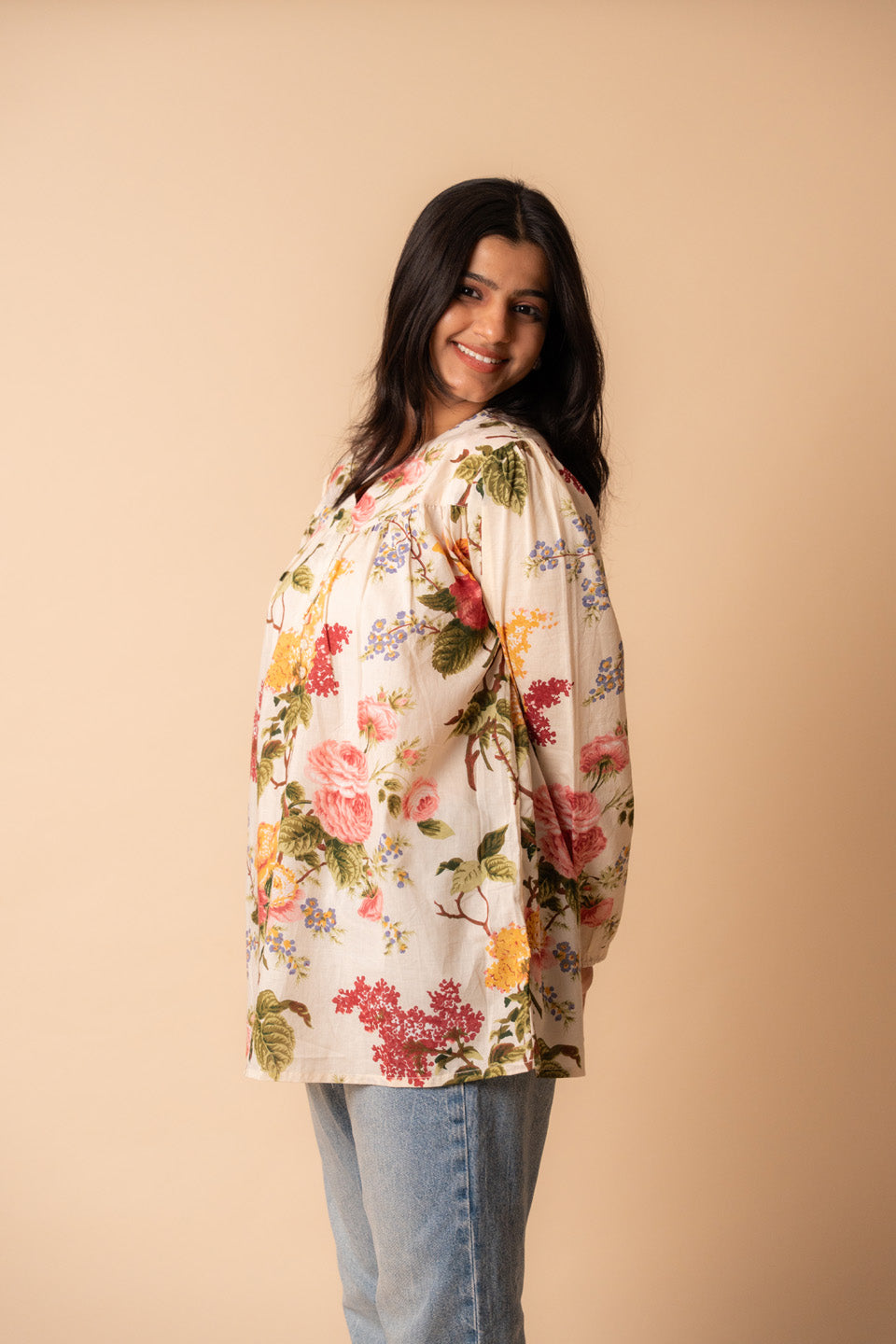 Off White Floral Printed Top