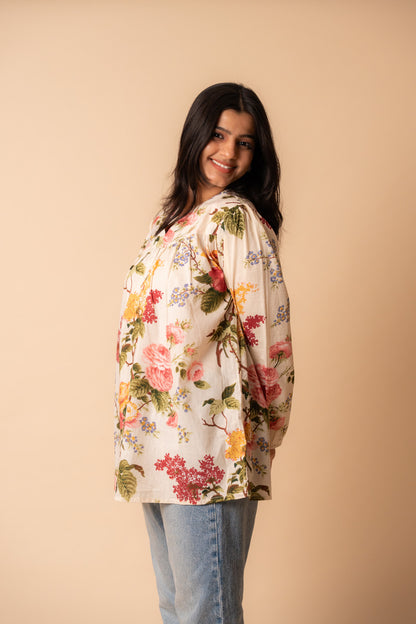 Off White Floral Printed Top