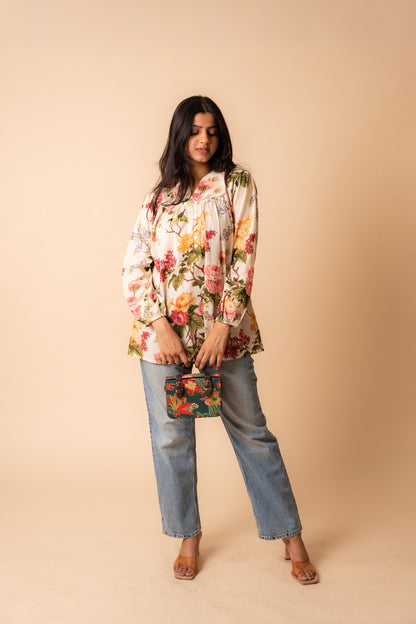 Off White Floral Printed Top