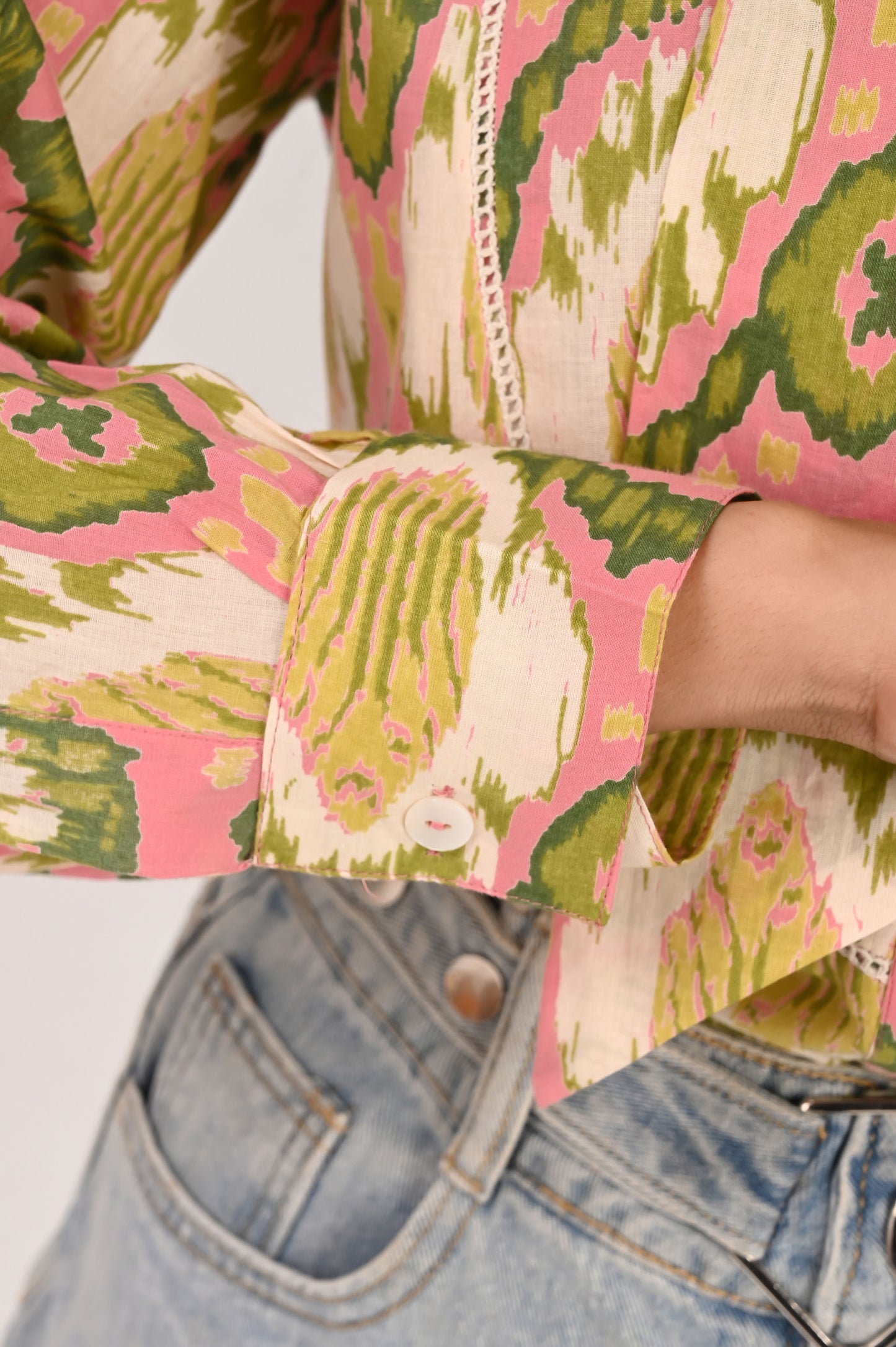 Pink Ikat Neck Tie Shirt