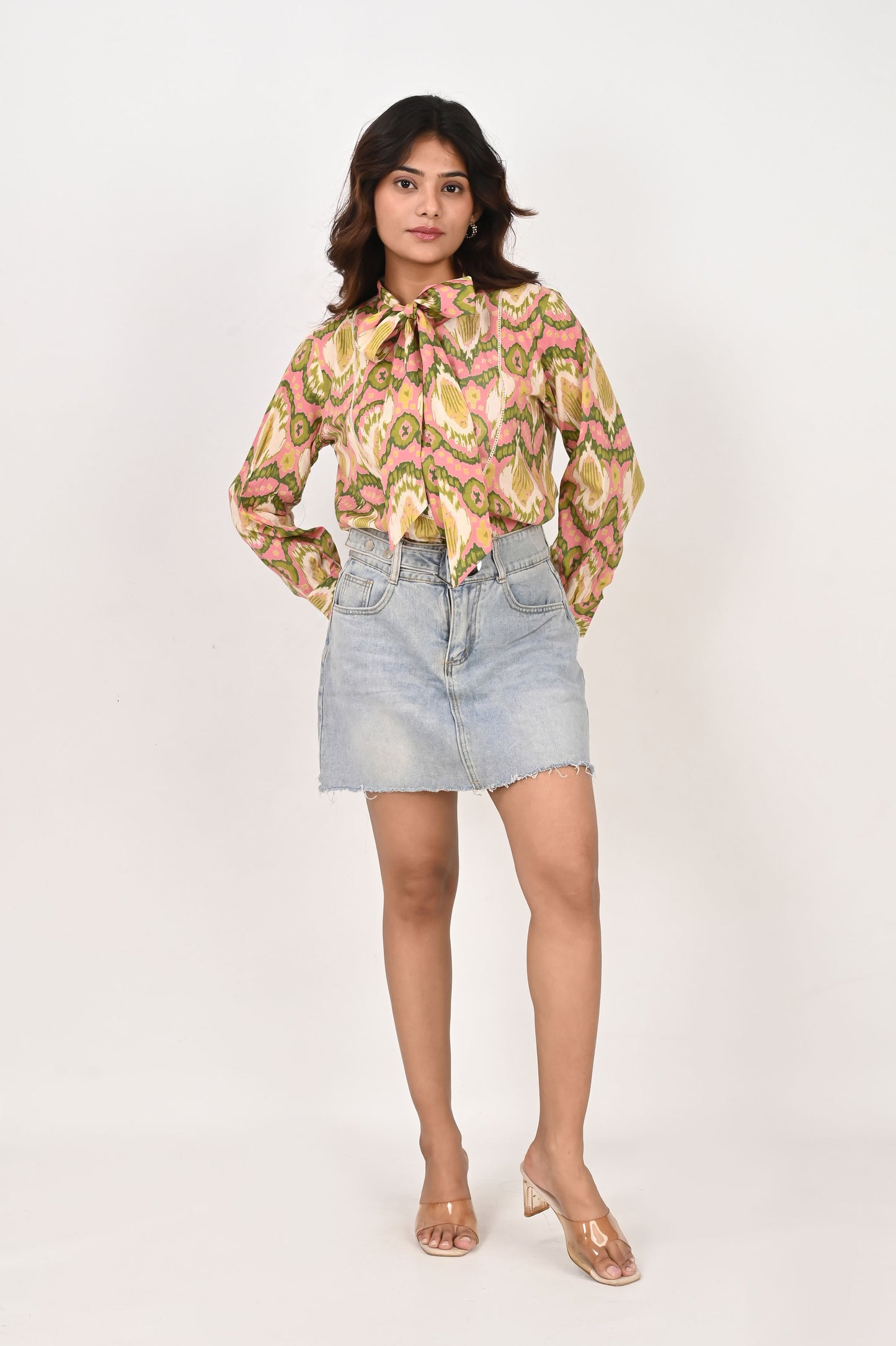 Pink Ikat Neck Tie Shirt