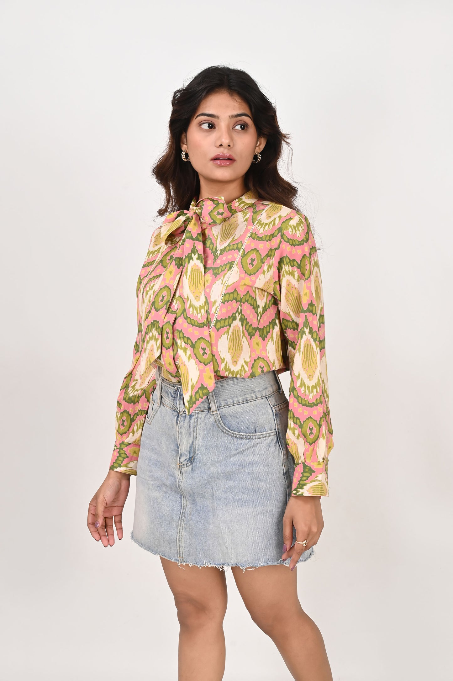 Pink Ikat Neck Tie Shirt