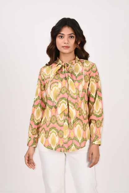 Pink Ikat Neck Tie Shirt
